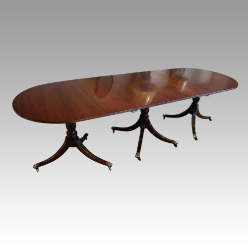 George V Mahogany Triple Pillar Dining Table
