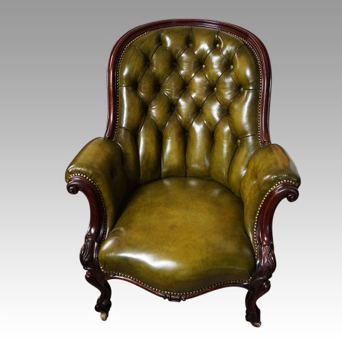 Victorian Button Back Leather Easy Chair