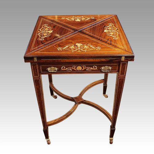 Edwardian Inlaid Rosewood Envelope Card Table