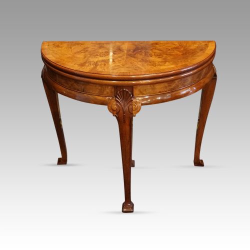 1920s Walnut Demi Lune Card Table