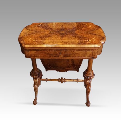 Victorian Inlaid Walnut Backgammon Sewing Table