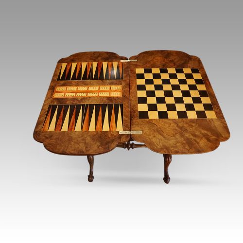fig 4. Victorian inlaid walnut backgammon sewing table