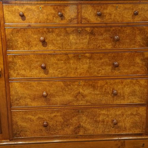 fig 1. Victorian burr walnut housekeeper’s wardrobe