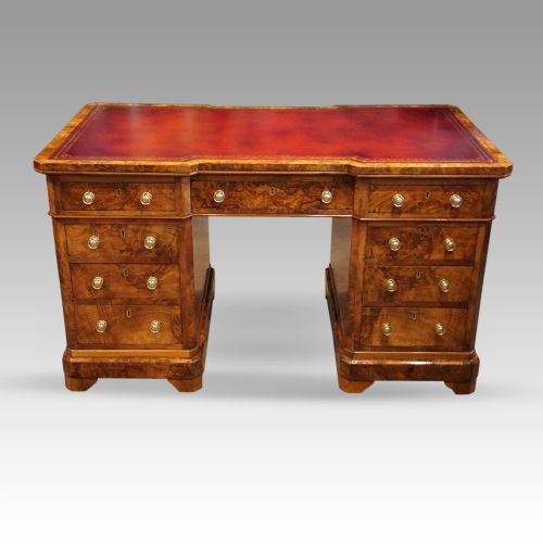 Victorian Burr Walnut Pedestal Desk