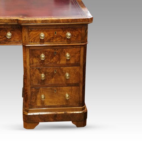 fig 1. Victorian burr walnut pedestal desk