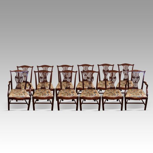 Set of 12 Georgian Chippendale Mahogany Dining Chairs
