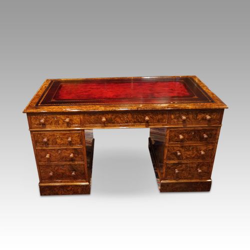 Victorian Burr Walnut Pedestal Desk