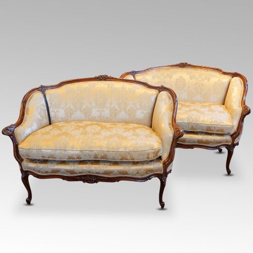 Pair of Edwardian Walnut Small Sofas