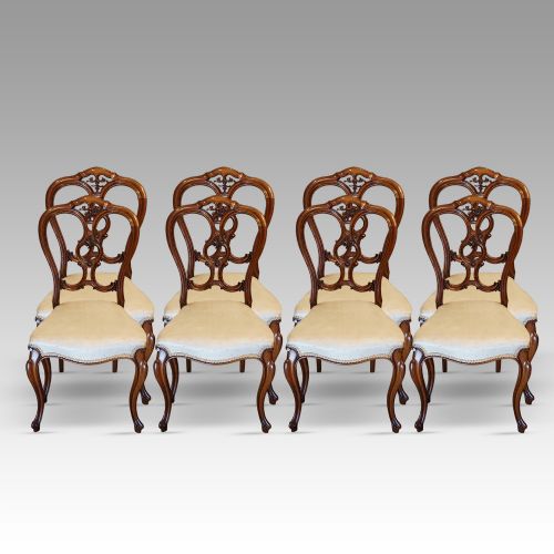 Set of 8 Victorian Walnut Dining Chairs