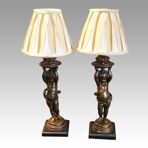 Pair of Antique Bronze Table Lamps