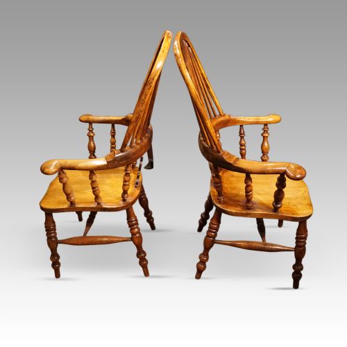 fig 7. Pair of Victorian Yew Broad Arm Windsor chairs