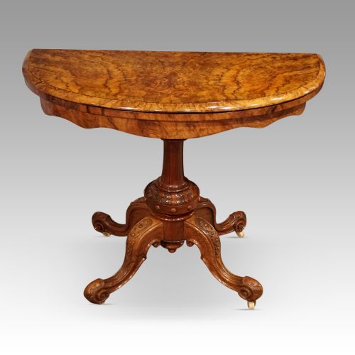 Victorian Walnut Demi Lune Card Table
