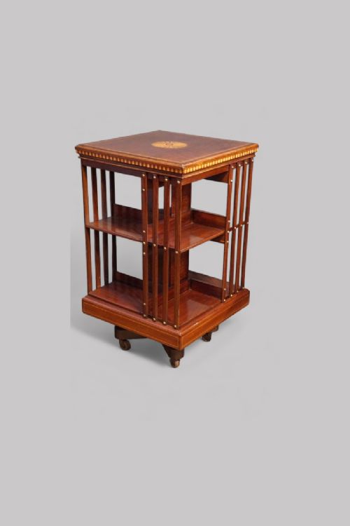 Edwardian Inlaid Mahogany Revolving Bookcase