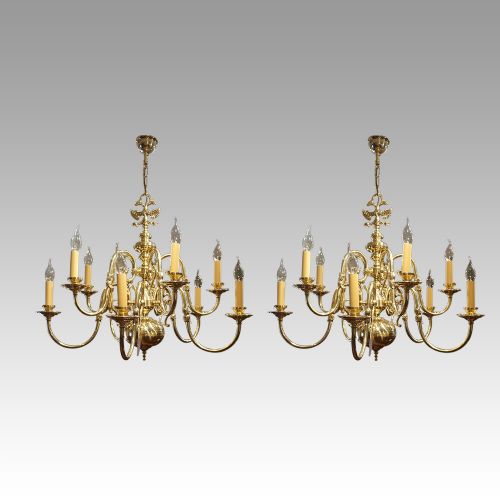 Pair of Dutch Brass Chandeliers