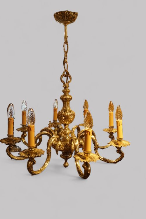 Edwardian Cast Brass 8 Arm Chandelier