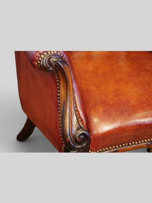 fig 1. Victorian rosewood button leather library chair