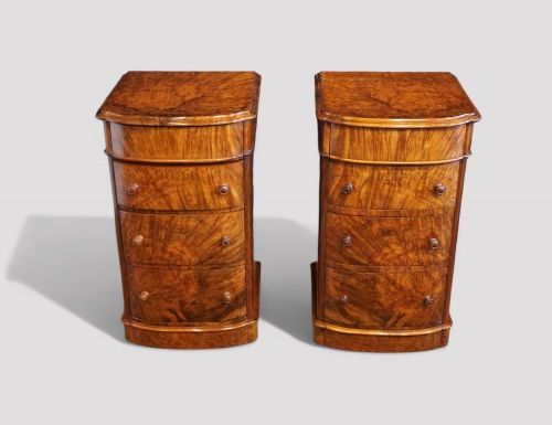 fig 1. Pair of Victorian burr walnut bedside chests