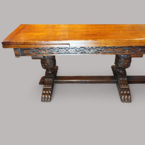fig 1. 16 seat oak refectory draw leaf dining table