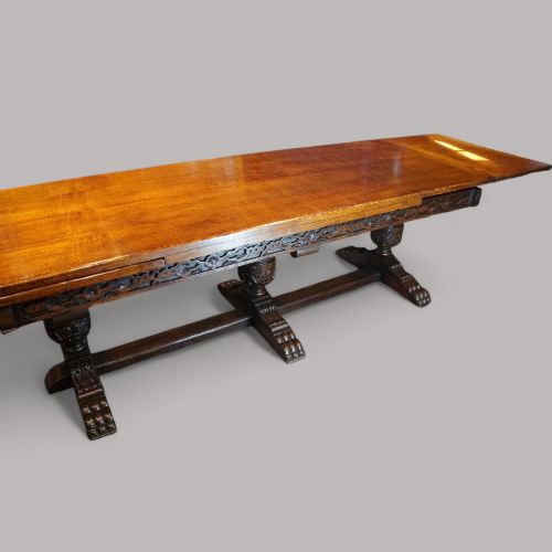 fig 7. 16 seat oak refectory draw leaf dining table