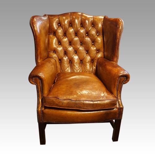 George VI Leather Button Back Wingchair