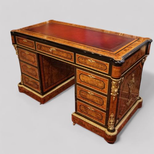 fig 2. Antique Burr Walnut Ormolu mounted Pedestal Desk