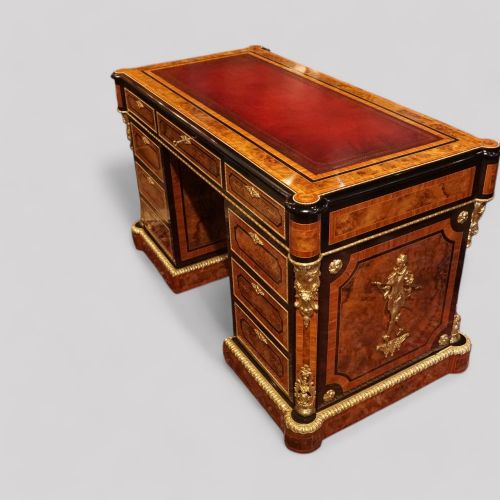 fig 5. Antique Burr Walnut Ormolu mounted Pedestal Desk