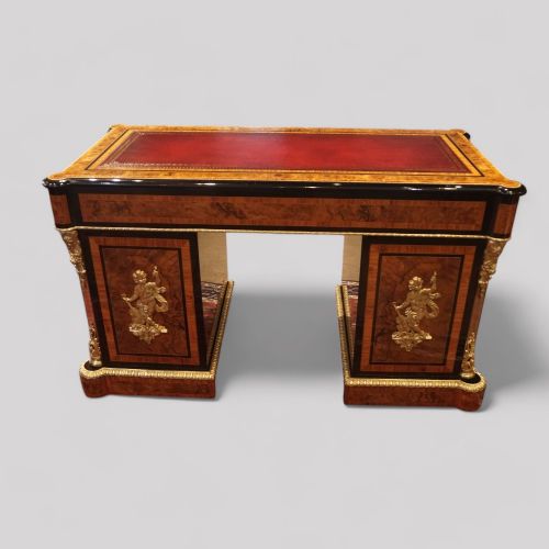fig 10. Antique Burr Walnut Ormolu mounted Pedestal Desk
