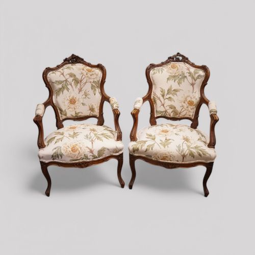 Pair of French Walnut Armchairs