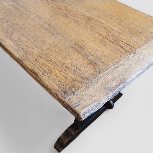fig 1. Large Edwardian Oak Refectory Table on Slab Ends – Antique Dining Table