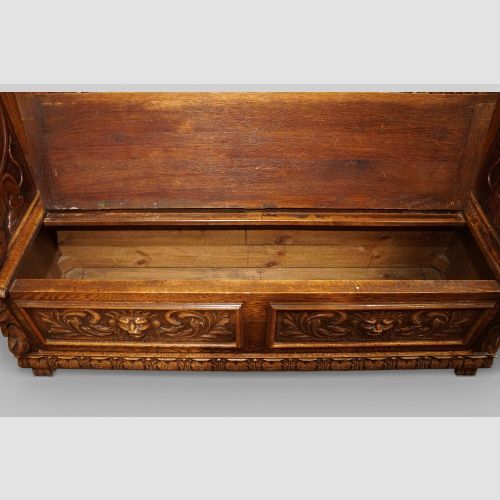 fig 3. Victorian Carved Oak Box Settle with Lion Arm Supports