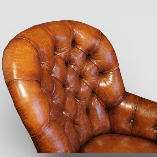 fig 2. Pair of Victorian Button Back Leather Reading Chairs with Rosewood Arms & Legs