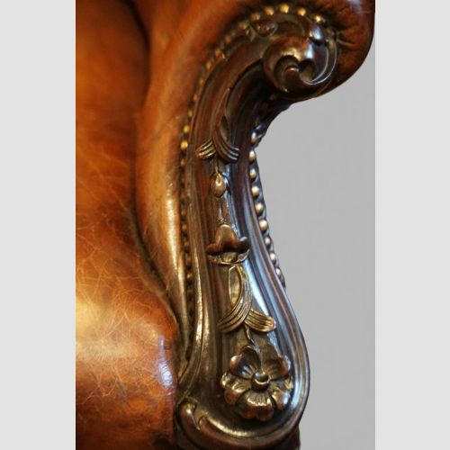 fig 3. Pair of Victorian Button Back Leather Reading Chairs with Rosewood Arms & Legs