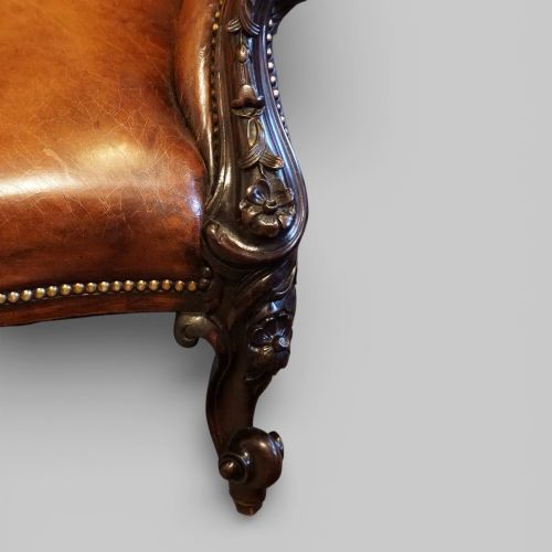 fig 4. Pair of Victorian Button Back Leather Reading Chairs with Rosewood Arms & Legs