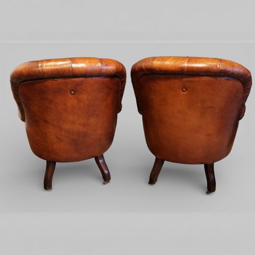 fig 5. Pair of Victorian Button Back Leather Reading Chairs with Rosewood Arms & Legs