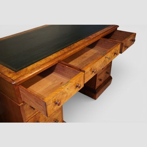 fig 13. Victorian burr walnut pedestal desk