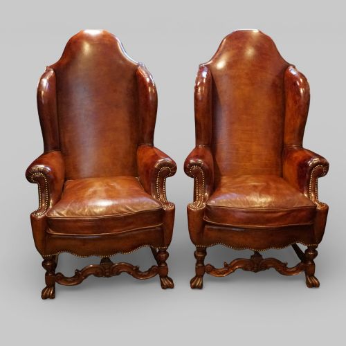 Magnificent Pair of Edwardian Leather Wing Chairs