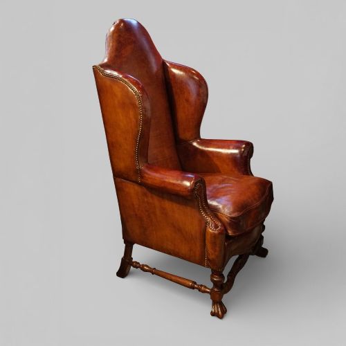 fig 1. Magnificent pair of Edwardian Leather Wing Chairs