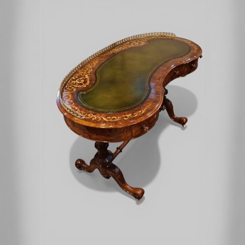 fig 1. Victorian Inlaid Burr Walnut Kidney Desk