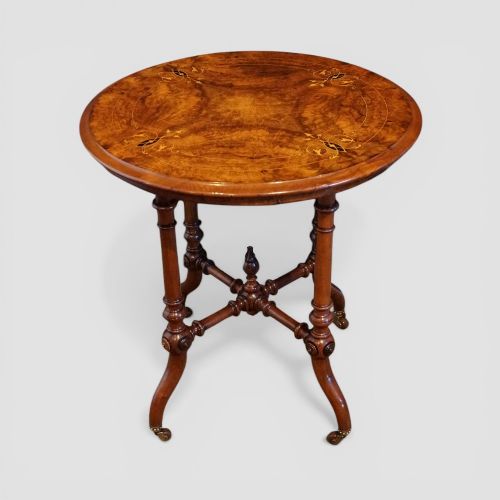 Victorian Burr Inlaid Walnut Wine Table