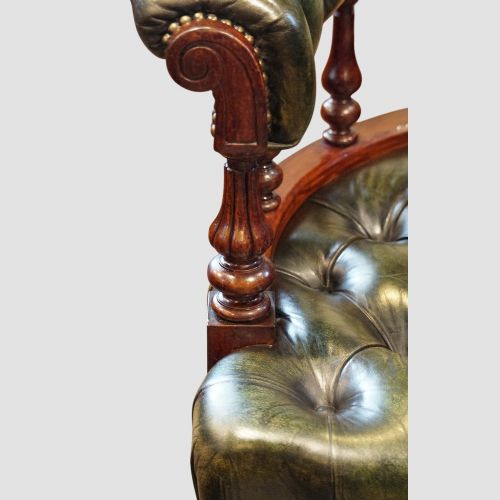 fig 1. Pair of Victorian Green Leather Deep Buttoned Tub Chairs