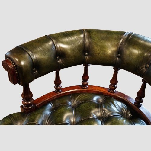 fig 2. Pair of Victorian Green Leather Deep Buttoned Tub Chairs