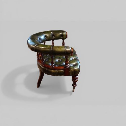 fig 6. Pair of Victorian Green Leather Deep Buttoned Tub Chairs