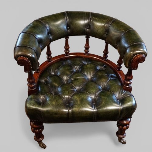 fig 7. Pair of Victorian Green Leather Deep Buttoned Tub Chairs