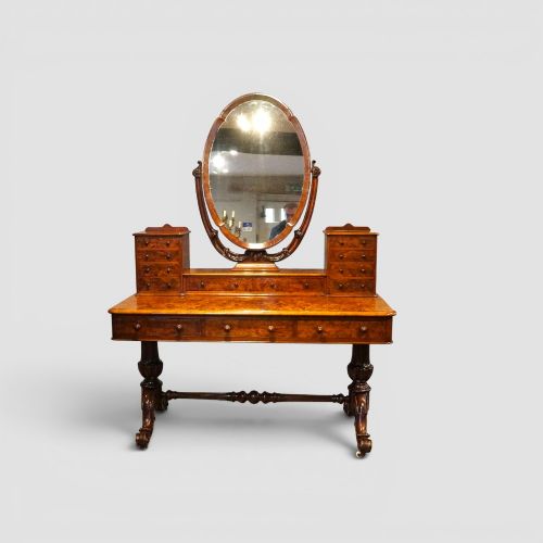 Victorian Burr Walnut Dressing Table with Adjustable Mirror and Trinket Drawers