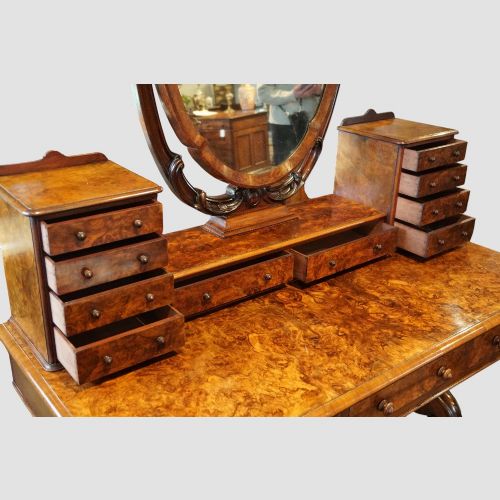 fig 8. Victorian Burr Walnut Dressing Table with Adjustable Mirror and Trinket drawers