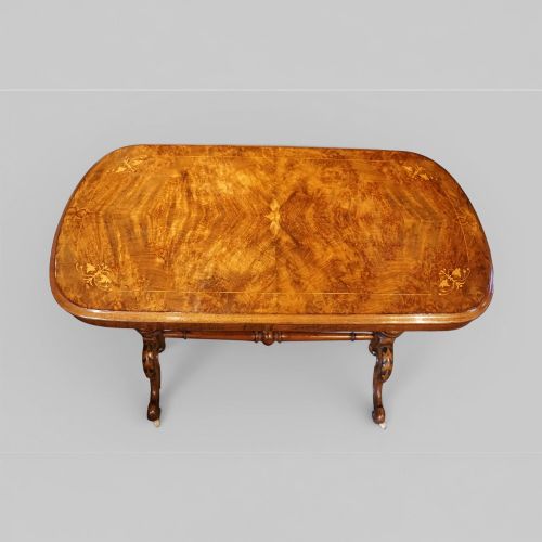 fig 5. Victorian Inlaid Burr Walnut Window Table – Antique Occasional Table with Elegant Marquetry