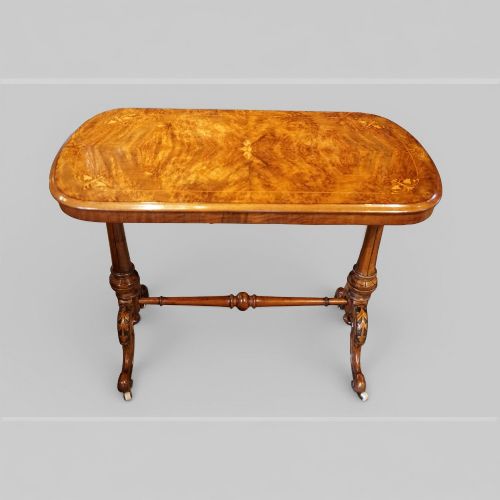 fig 6. Victorian Inlaid Burr Walnut Window Table – Antique Occasional Table with Elegant Marquetry