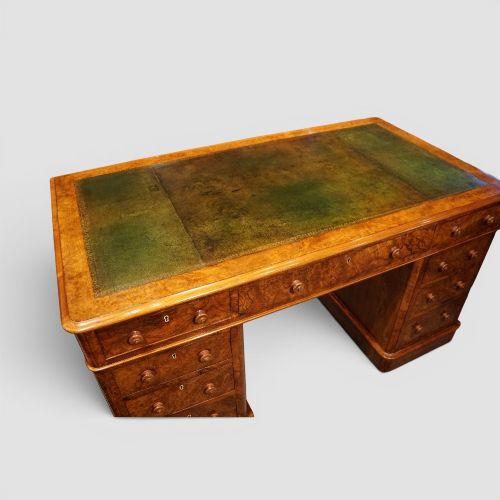 fig 1. Victorian Burr Walnut Pedestal Desk