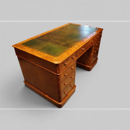 fig 2. Victorian Burr Walnut Pedestal Desk