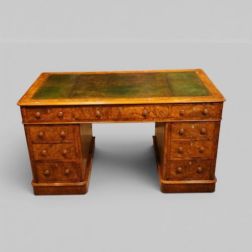 fig 4. Victorian Burr Walnut Pedestal Desk